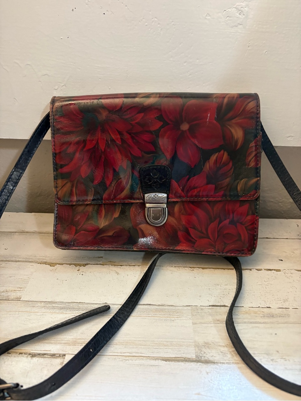 Patricia Nash Red Floral Leather Crossbody Bag